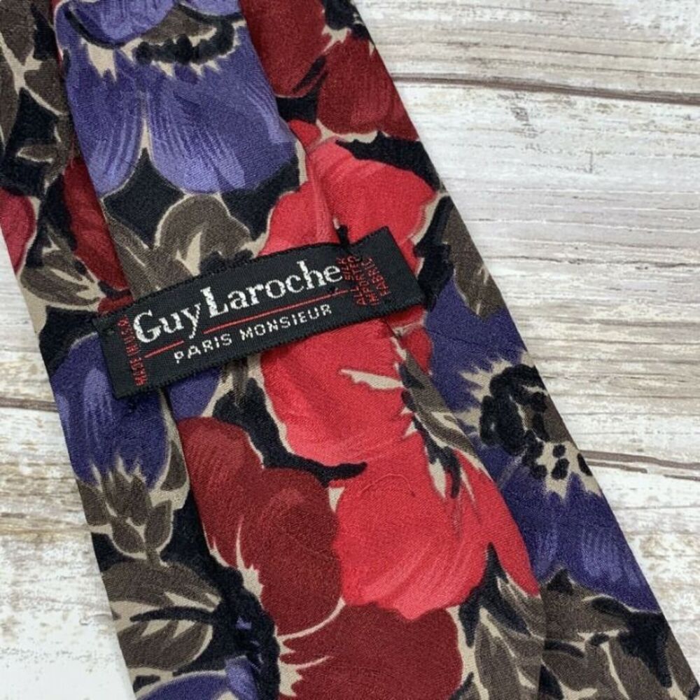 Guy Laroche Paris Monsieur 100% Silk Floral Tie Designer Mens Necktie - Picture 3 of 6